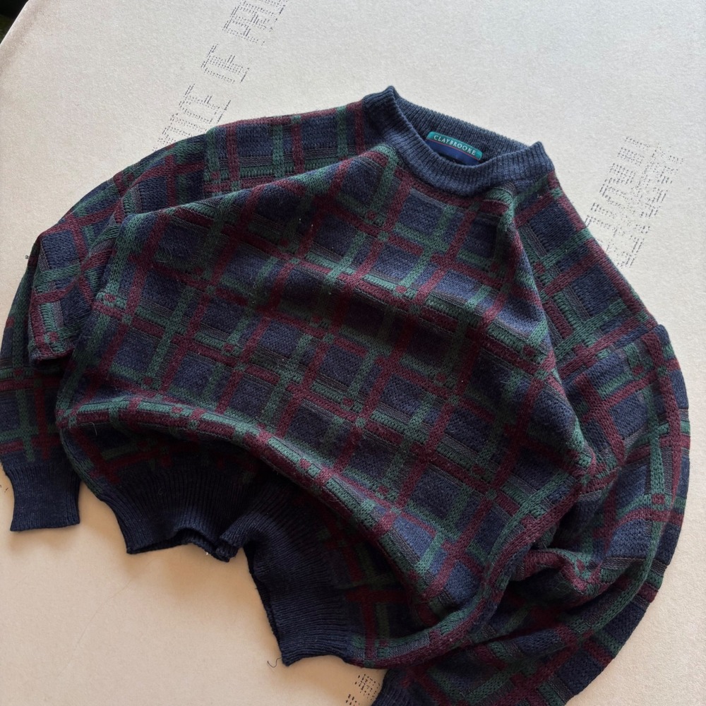Vintage 90s Claybrooke Plaid Knit Sweater